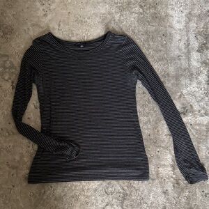 Banana Republic Black and Gray Striped Long Sleeve Top